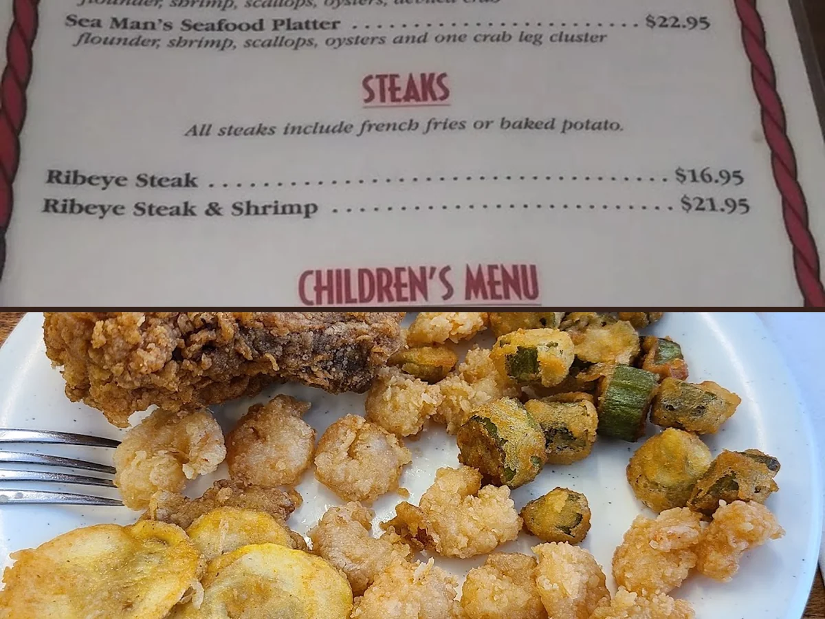 Wall menu beside a clean, open dining area.