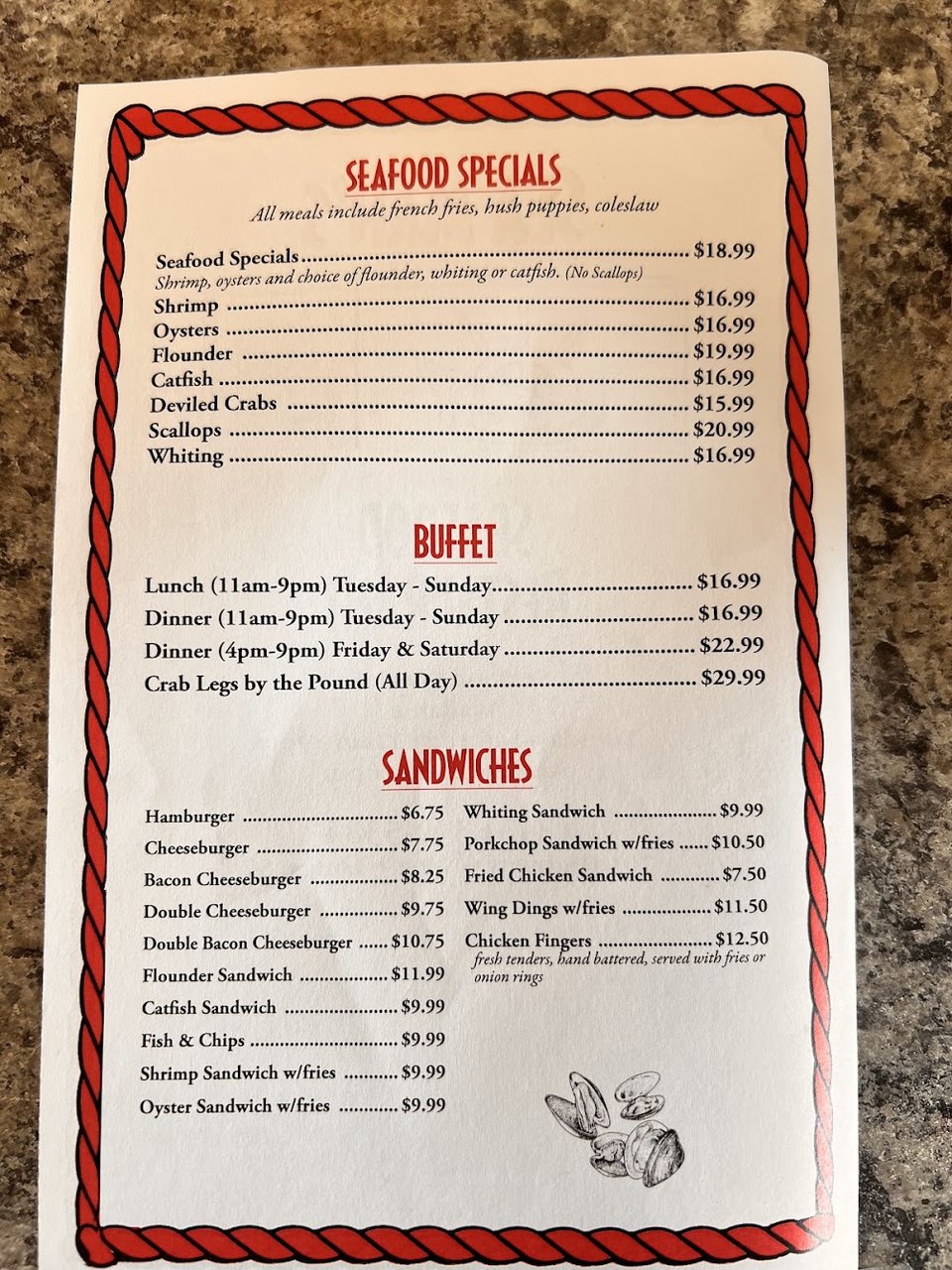 Children's menu with simple meal choices.