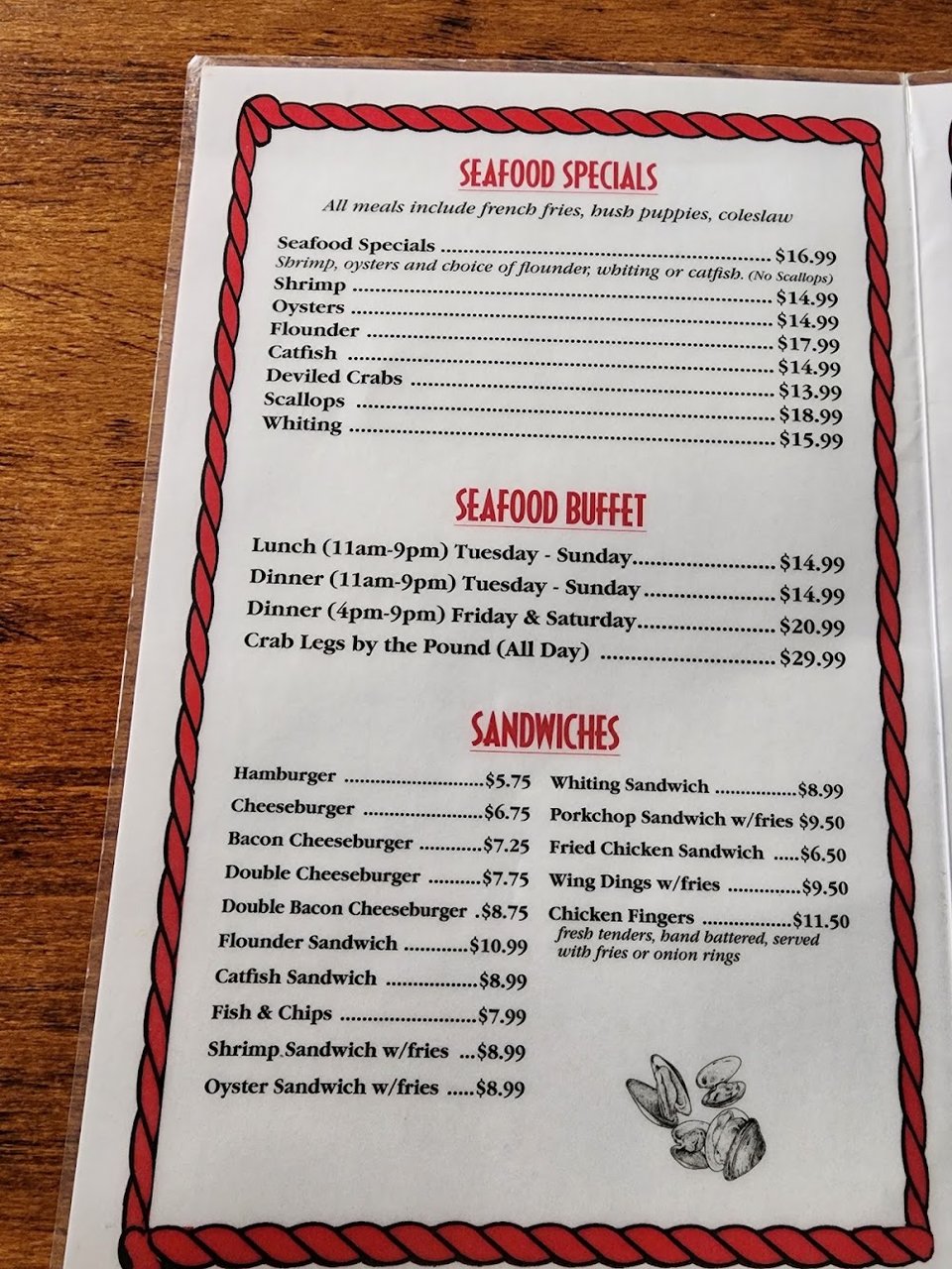 Menu page with drinks and sides.